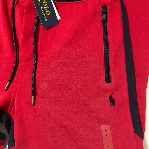 Polo Ralph Lauren RL67 Mens Double Knit Jogger Sweatpants Size M Red Navy cotton - Picture 5 of 5